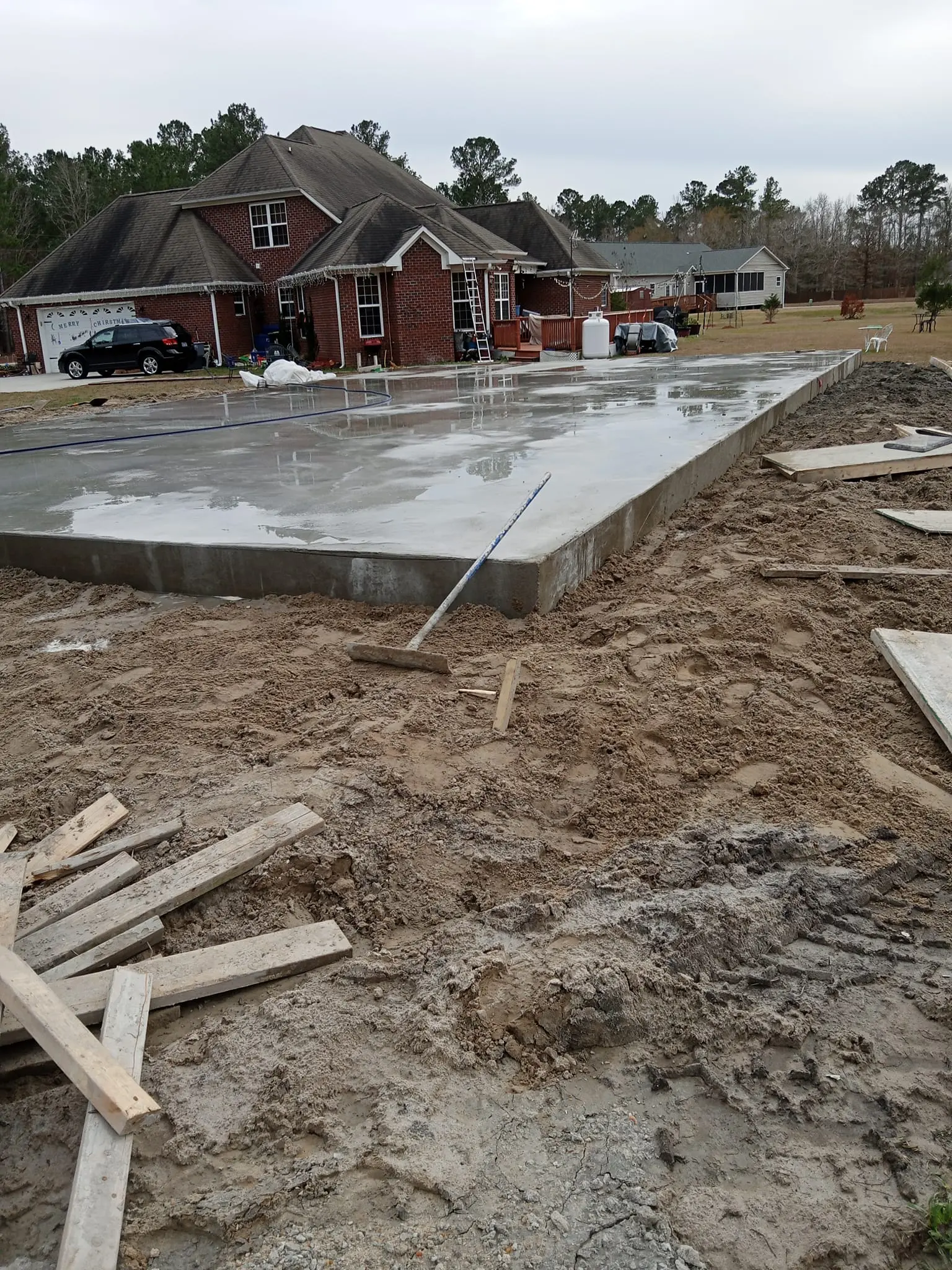 Paver patio construction in progress